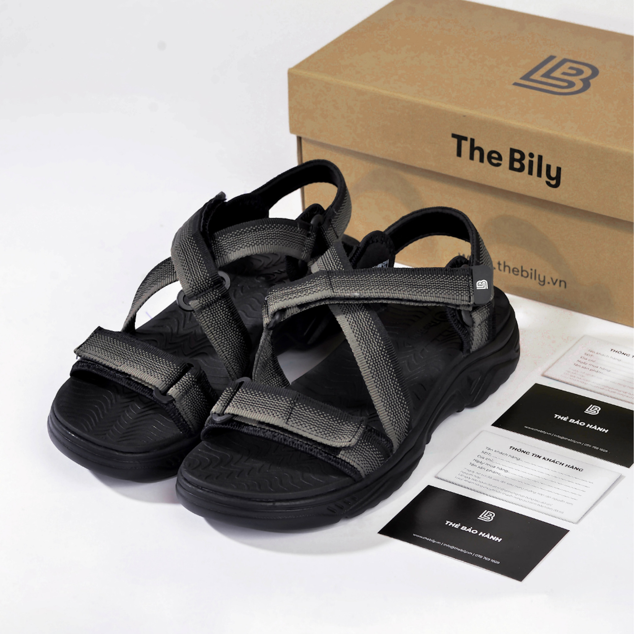 Giày Sandal Nam The Bily Quai Chéo Đôi - Xám Thổ Cẩm BL02XTC