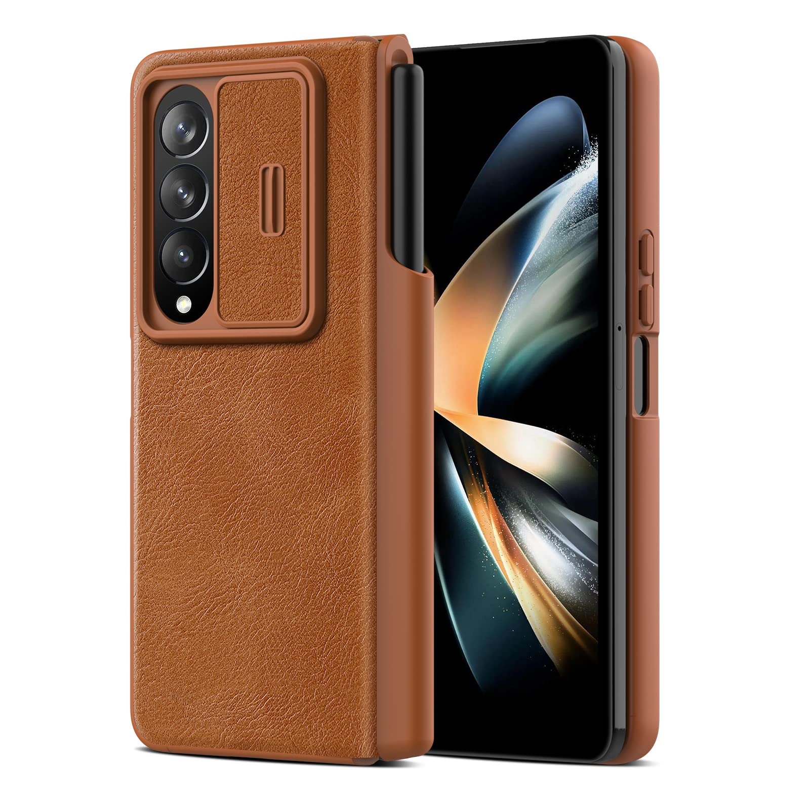 Case bao da chống sốc cho Samsung Galaxy Z Fold 4 trang bị nắp bảo vệ Camera và ngăn đựng S-Pen hiệu Nillkin Qin Pro - Hàng nhập khẩu