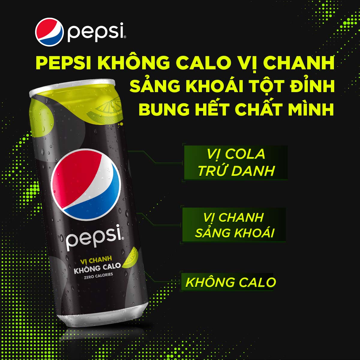 Thùng 24 Lon Nước Uống Có Gaz Pepsi Vị Chanh Không Calo (320ml/Lon)