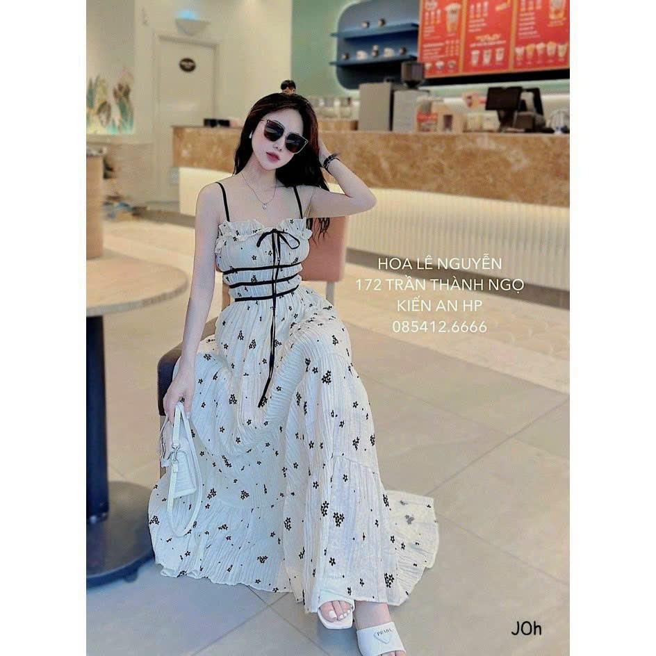 Đầm maxi xốp hoa nhí 2s bèo ngực chạy viền y hình