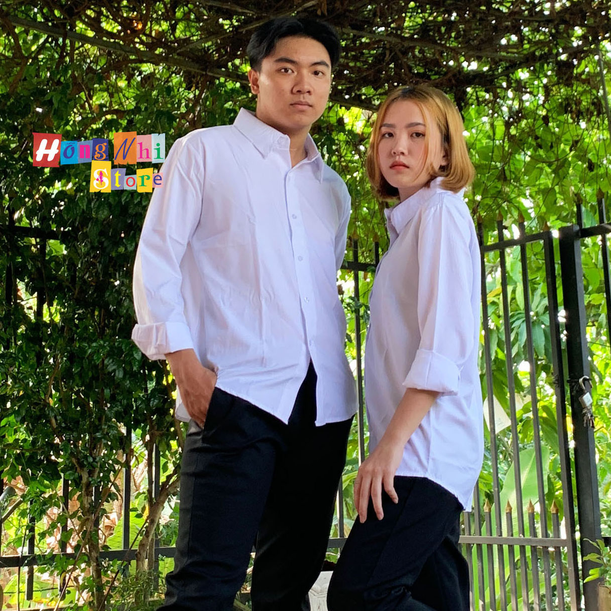 Sơ Mi Trơn Dáng Rộng Basic Unisex Tay Dài Màu Trắng - MM