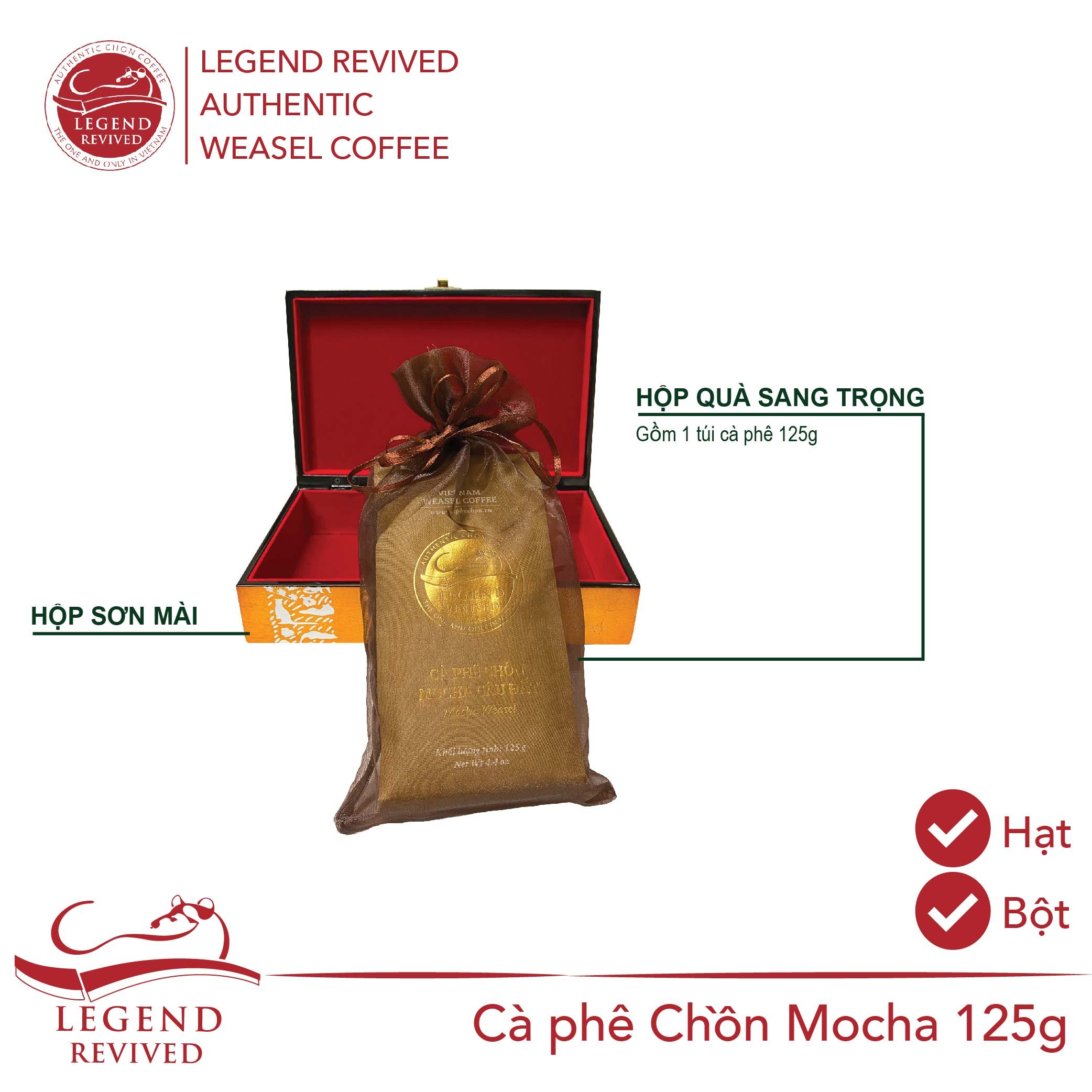 Cà Phê Chồn Legend Revived Chồn Mocha - Hộp sơn mài 125g