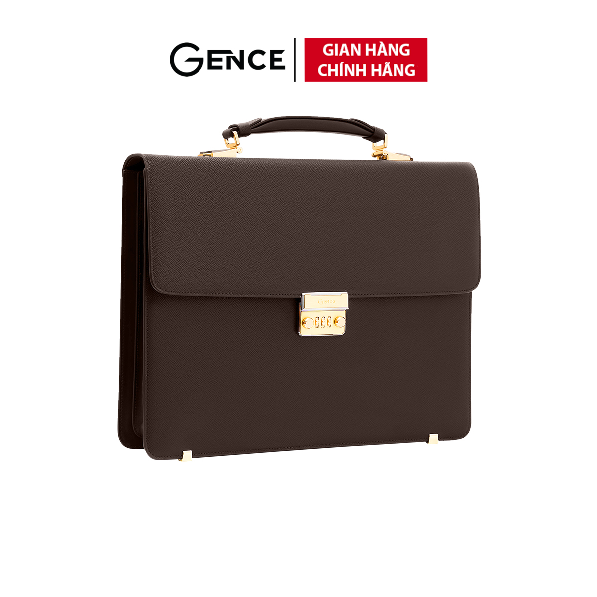 Cặp Xách Da Nam Túi Xách Doanh Nhân GENCE CTS26 Da Bò Khóa Số Cao Cấp Màu Nâu