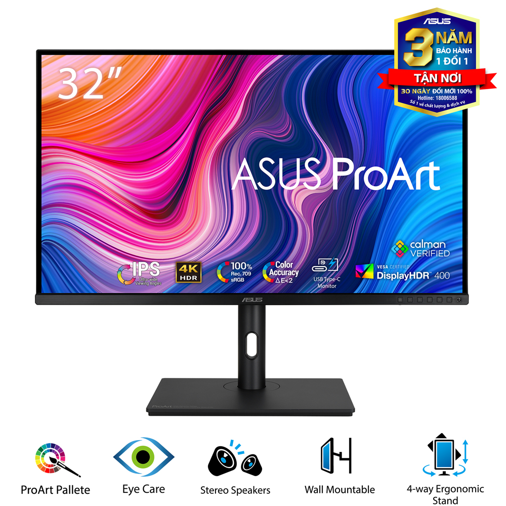 Màn Hình Chuyên Đồ Họa ASUS ProArt PA328QV 31.5&quot; 2K IPS (100% sRGB, 100% Rec.709, Color Accuracy ΔE &amp;lt; 2, Chứng nhận Calman, 75Hz, HDR, Loa) - Hàng Chính Hãng