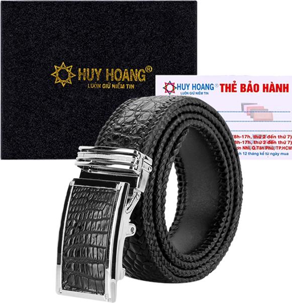 Thắt Lưng Nam Da Cá Sấu Đan Viền Bản Lớn Huy Hoàng HT4288 - Đen