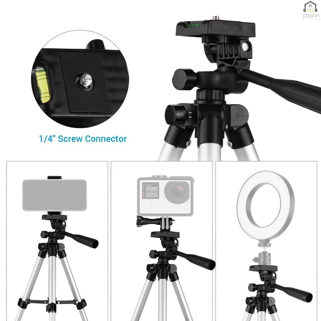 Giá đỡ ba chân để bàn mini bằng hợp kim nhôm có ốc vít điều chỉnh chiều cao 21cm-65cm kèm túi đựng cho điện thoại