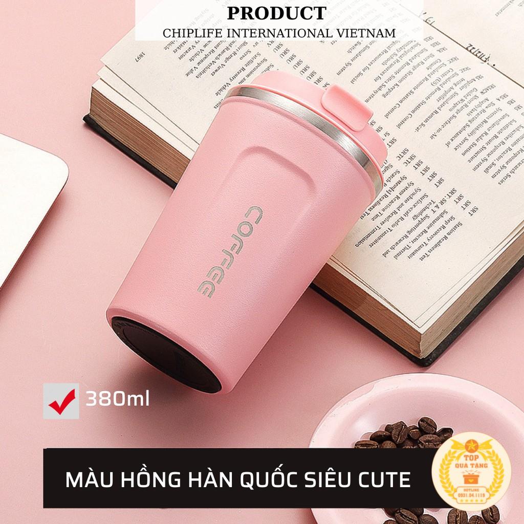 Ly giữ nhiệt coffee 380ml - 500ml | FREE KHẮC TÊN | Cốc cà phê giữ nhiệt màu HỒNG siêu cute phong cách hàn quốc