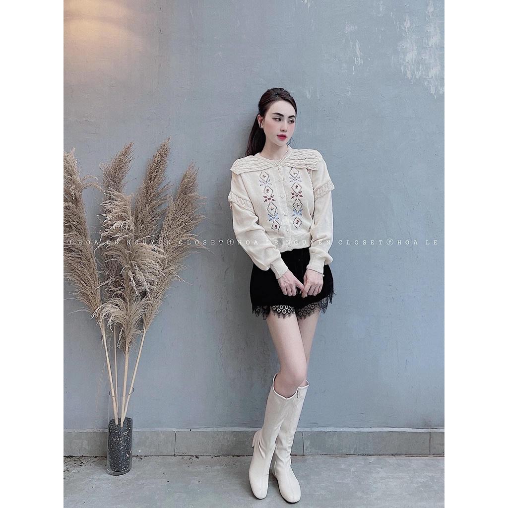 Quần short nhung phối ren cạp cao thời trang 694