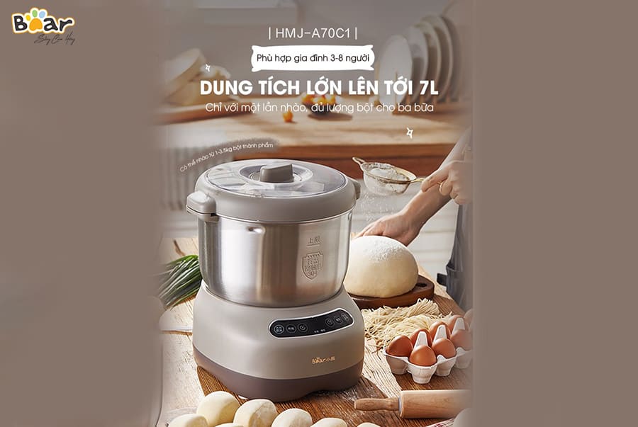 Máy Làm Bánh Mỳ, Máy Trộn Bột Ủ Bột Lên Men Tự Động BEAR HMJ-A70C1 Chống Dính Bột Dung Tích 7 Lít Công Suất 250 W - Bản Nội Địa