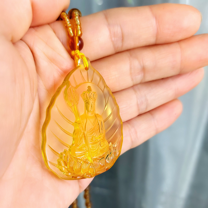 Dây chuyền, vòng cổ - Chuỗi hạt đeo cổ mặt phật Địa Tạng Vương Bồ Tát tựa lá đề