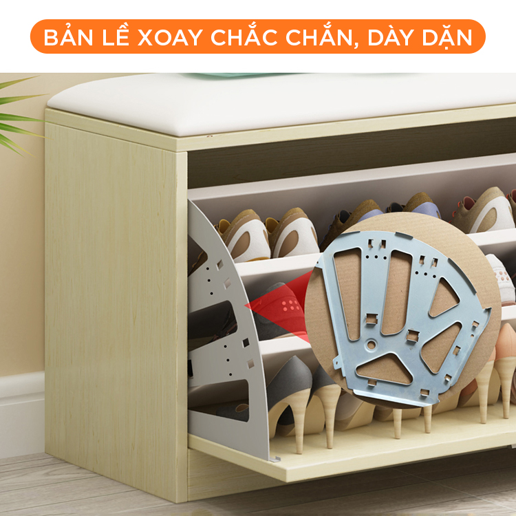 Tủ Giày Gỗ MDF Chống Ẩm Cánh Lật Siêu Gọn 3 Ngăn Có Hộc Và Đệm Da Ngồi Sang Trọng VANDO