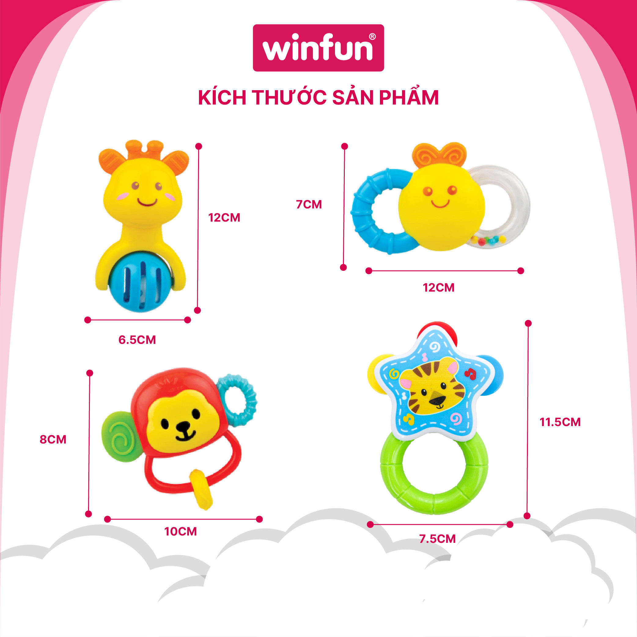 Set 4 đồ chơi xúc xắc cầm tay, gặm nướu chủ đề động vật hoang dã Winfun 0634-NL