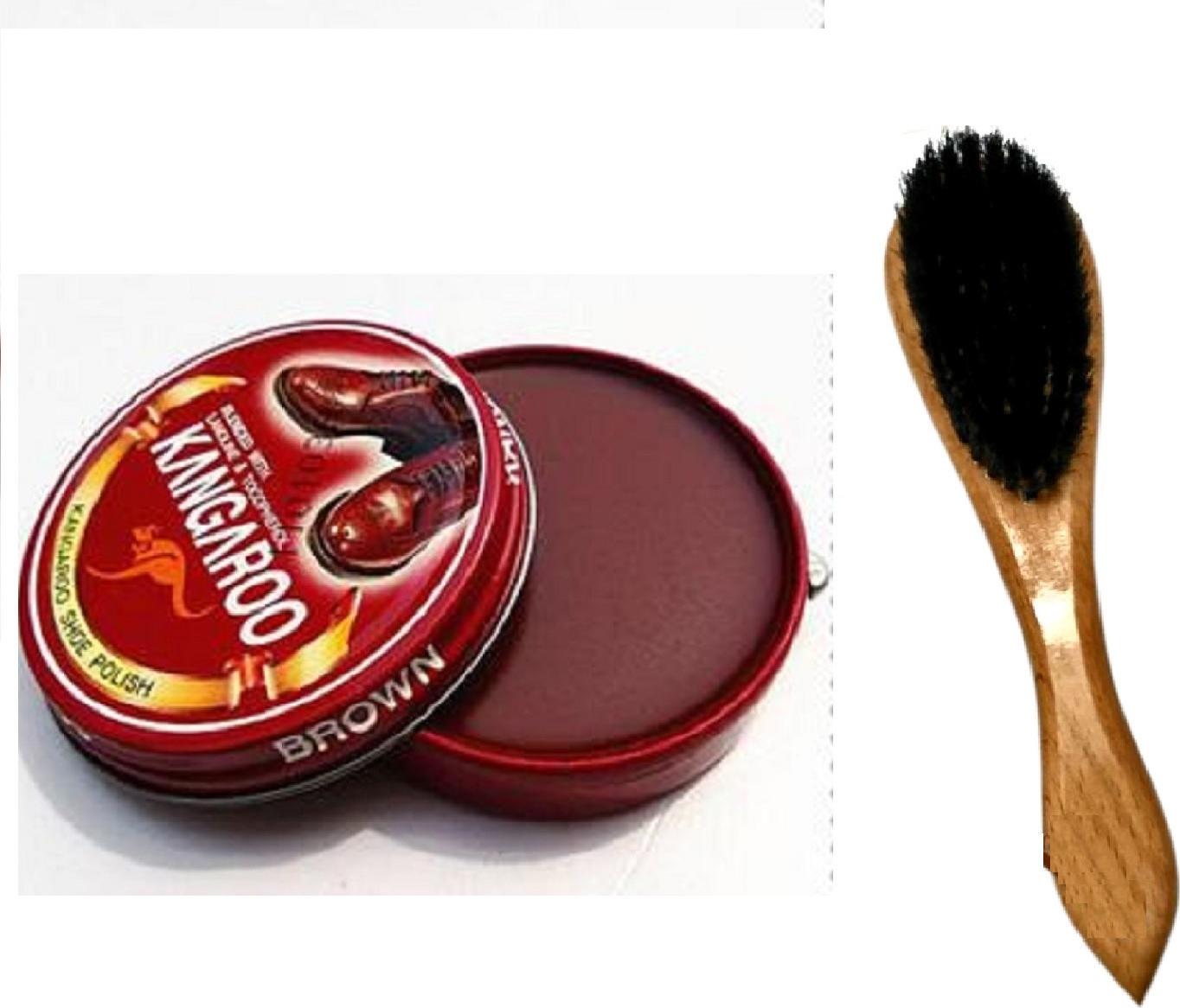 Combo Xi đánh giày Kangaroo Hàn Quốc + Bàn chải đánh giày cán gỗ
