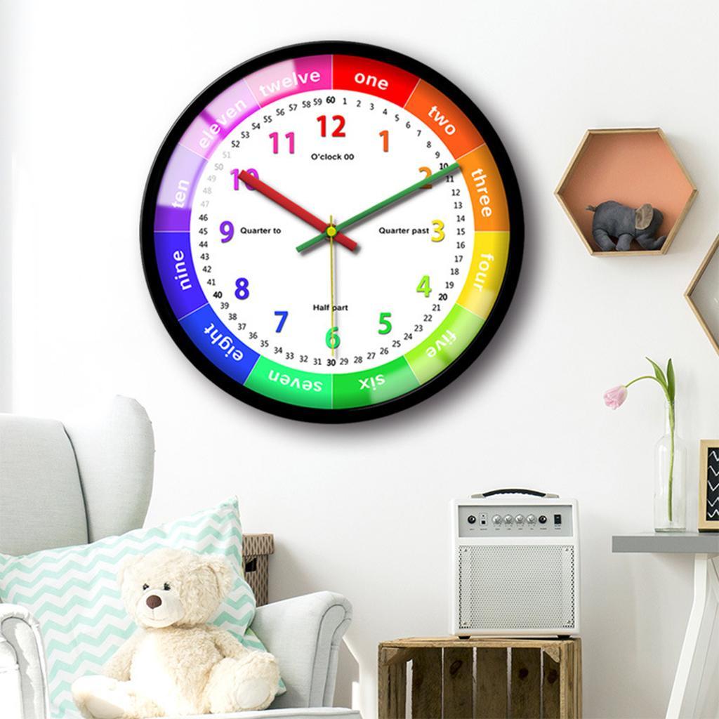 12'' Colorful Wall Clock Kids School Classroom Telling Time Black Frame A