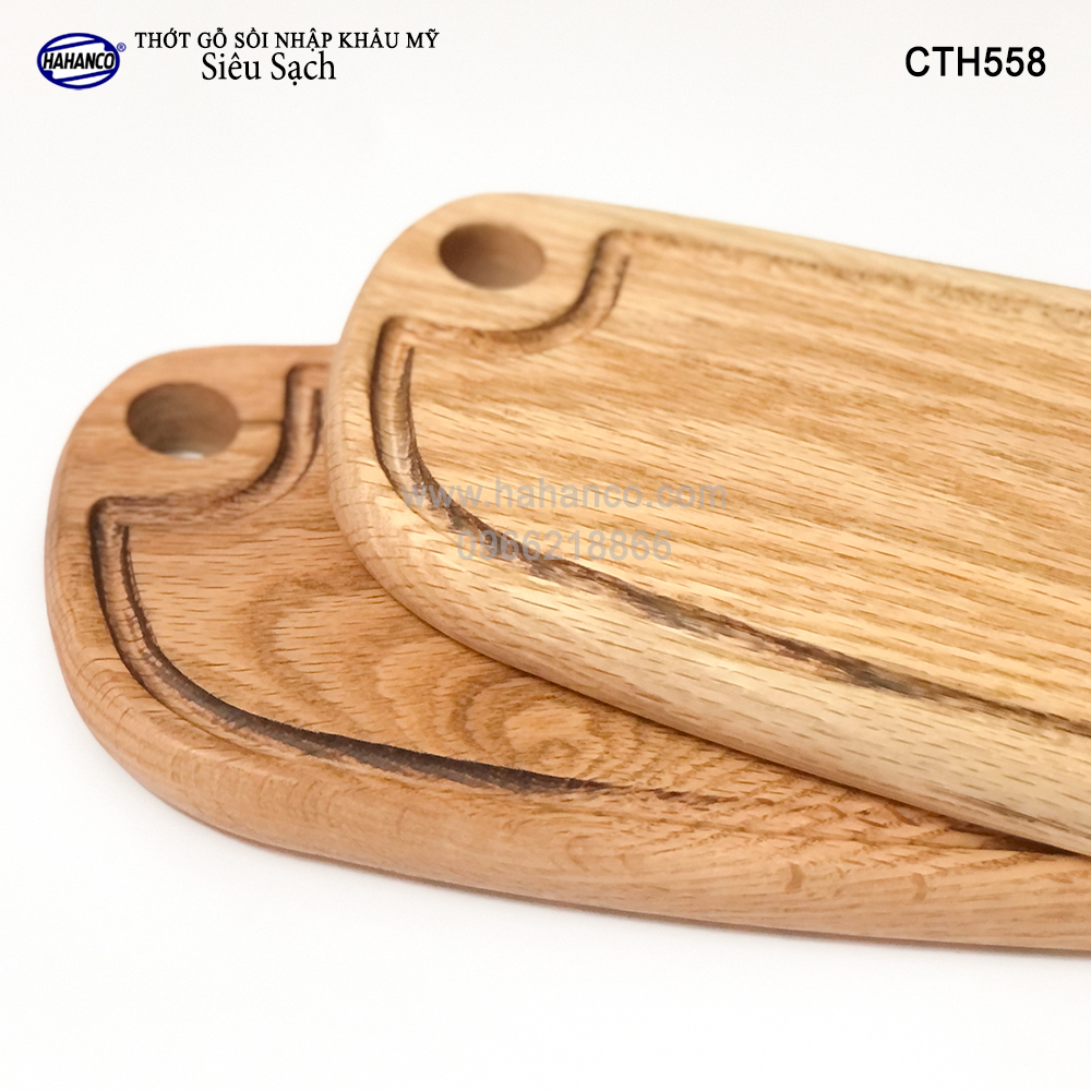 Thớt cỡ dài gỗ Sồi Mỹ (OAK) có rãnh bao quanh tiện dụng (CTH558) hàng Xuất Khẩu Châu Âu - khay bánh mì/trái cây/ bít tết/ pizza/ phụ kiện chụp ảnh, bày món ăn trong nhà hàng - Sang trọng trên bàn ăn - HAHANCO