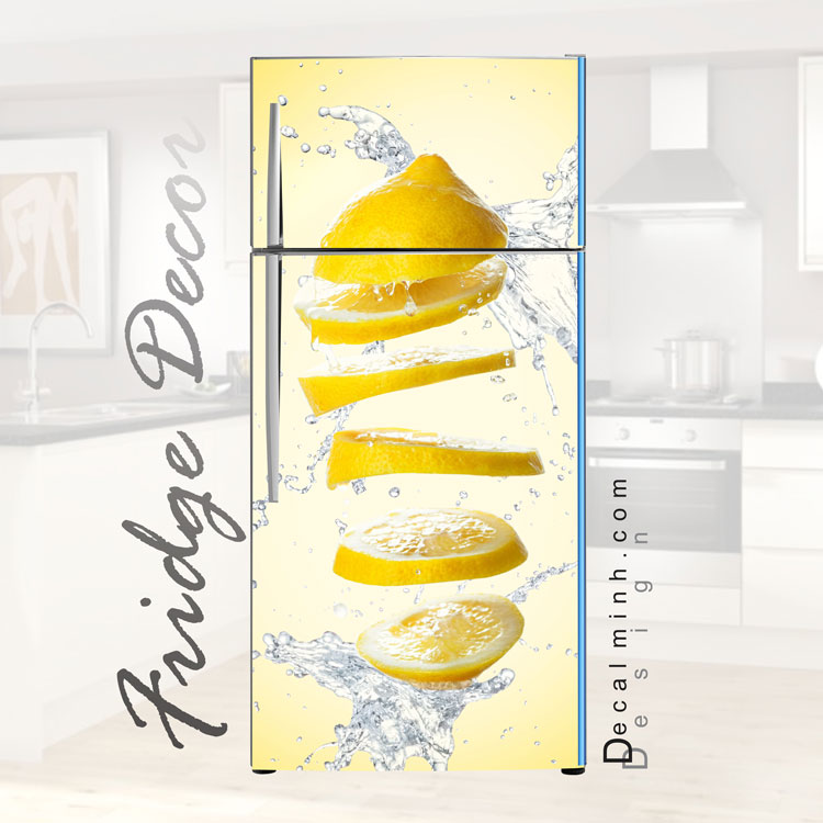 Decal dán tủ lạnh chất liệu cao cấp - Decal dán tủ lạnh họa tiết sang trọng - TL073 chanh vàng