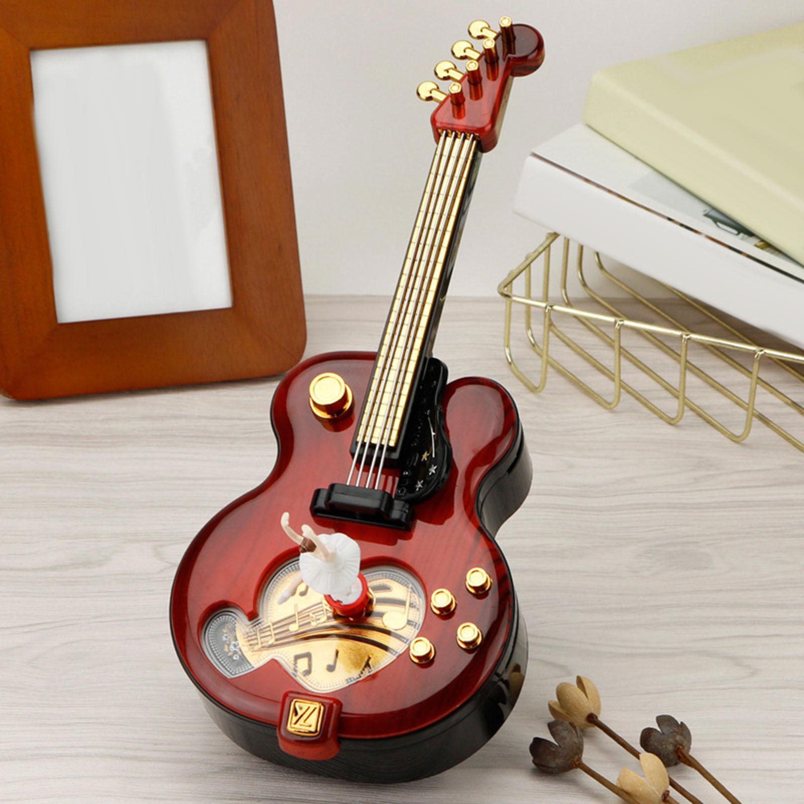 Guitar Music Box Ornament Clockwork Mechanical Windup Musical Jewelry Box