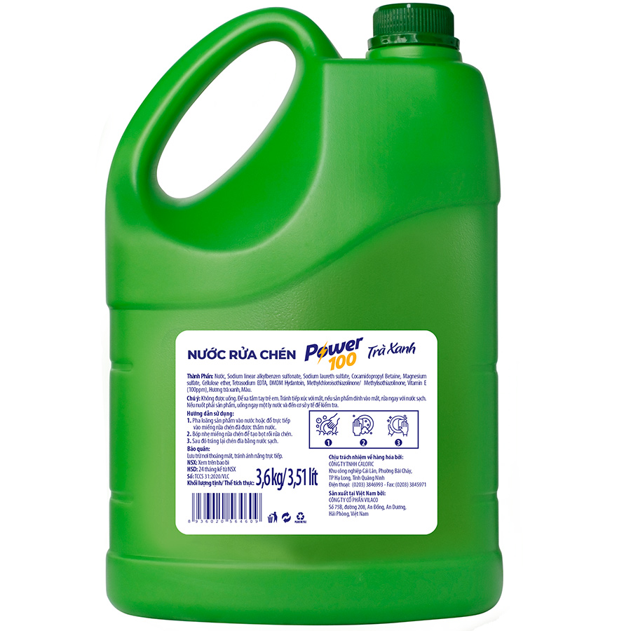 Nước Rửa Chén POWER100 Trà Xanh 3.5KG