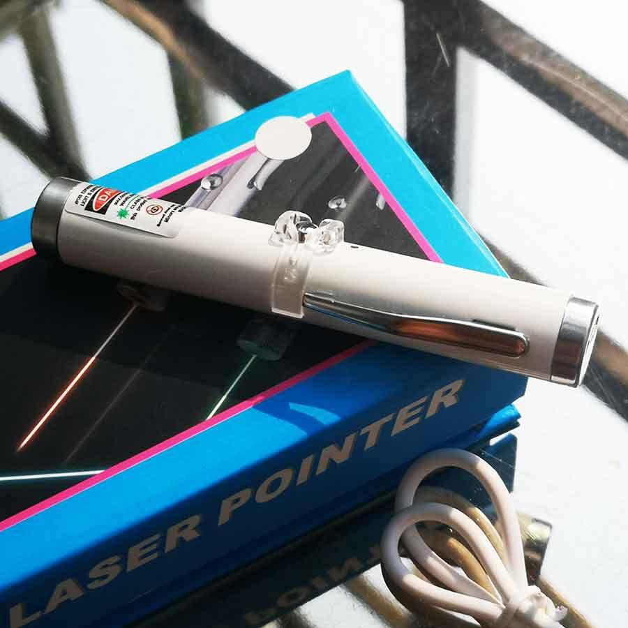 Đèn Laser Tia Đỏ Sạc USB Vỏ Trắng Mini Dài 9cm Siêu Bền