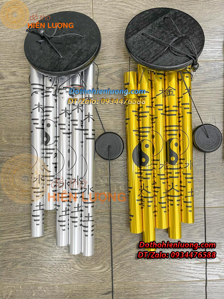 Chuông Gió Bát Quái 05 Ống Bằng Nhôm Nguyên Chất Các Cỡ - Đồ Thờ Hiên Lượng