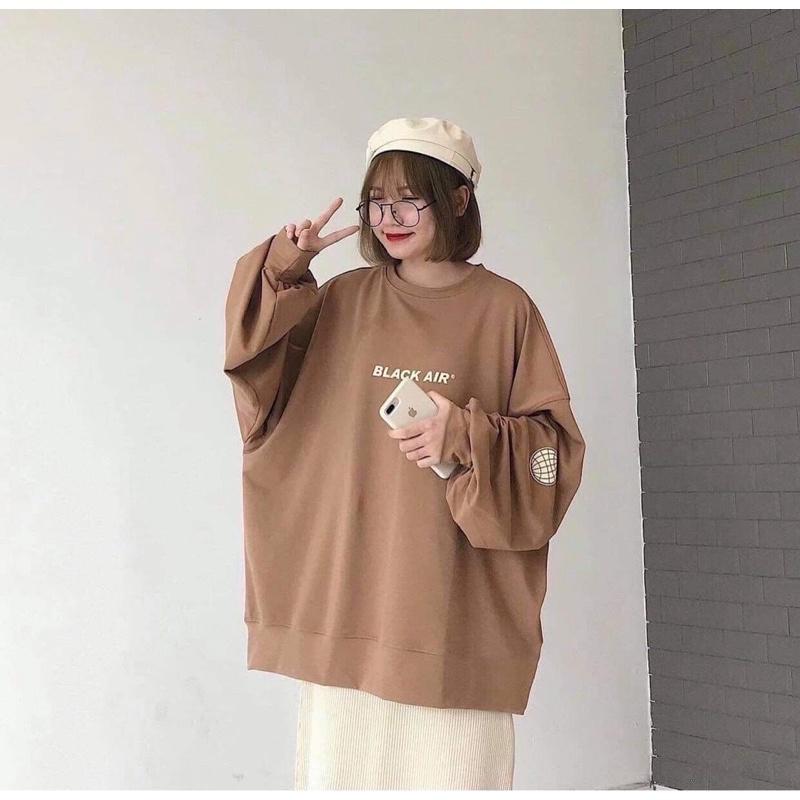 Áo Nỉ Form Rộng Black Air Nữ Sweater tay bồng oversize, thêu chữ cá tính Ulzzang