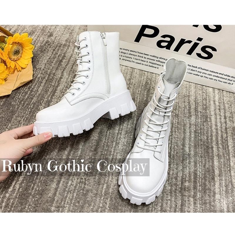 Giày Boots Chiến Binh Mẫu Mới Dây Kéo ( Trắng, Đen ) Size 35-40 .A53