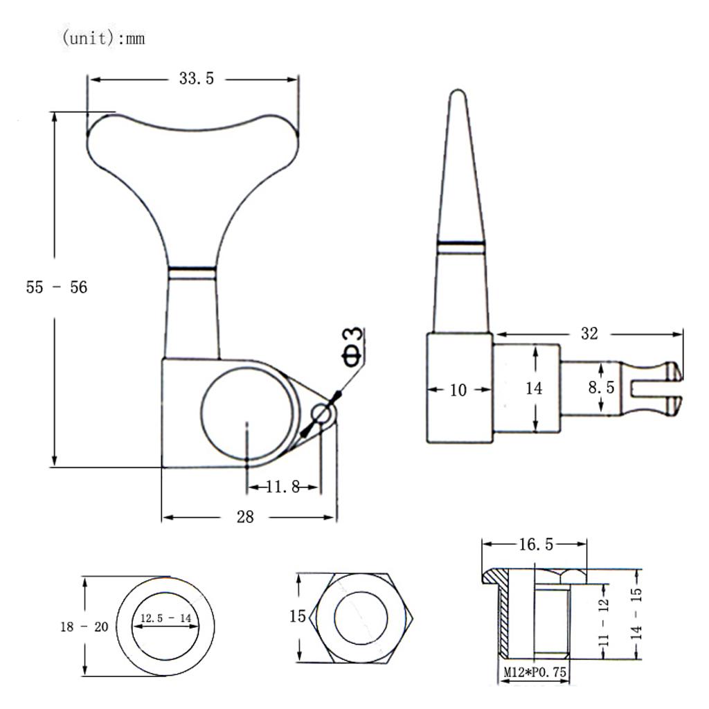 Baoblade Đuôi Cá Nút Bass Dây Đàn Guitar Tuner Chốt Khóa Máy Đầu 3L3R Vàng Đồng