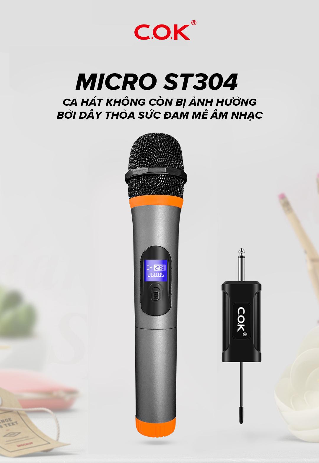 Micro Không Dây Cao Cấp C.O.K ST-304 Dành Cho Loa Kéo, Dàn âm Ly Jack 6.5 Hàng chính hãng 100%