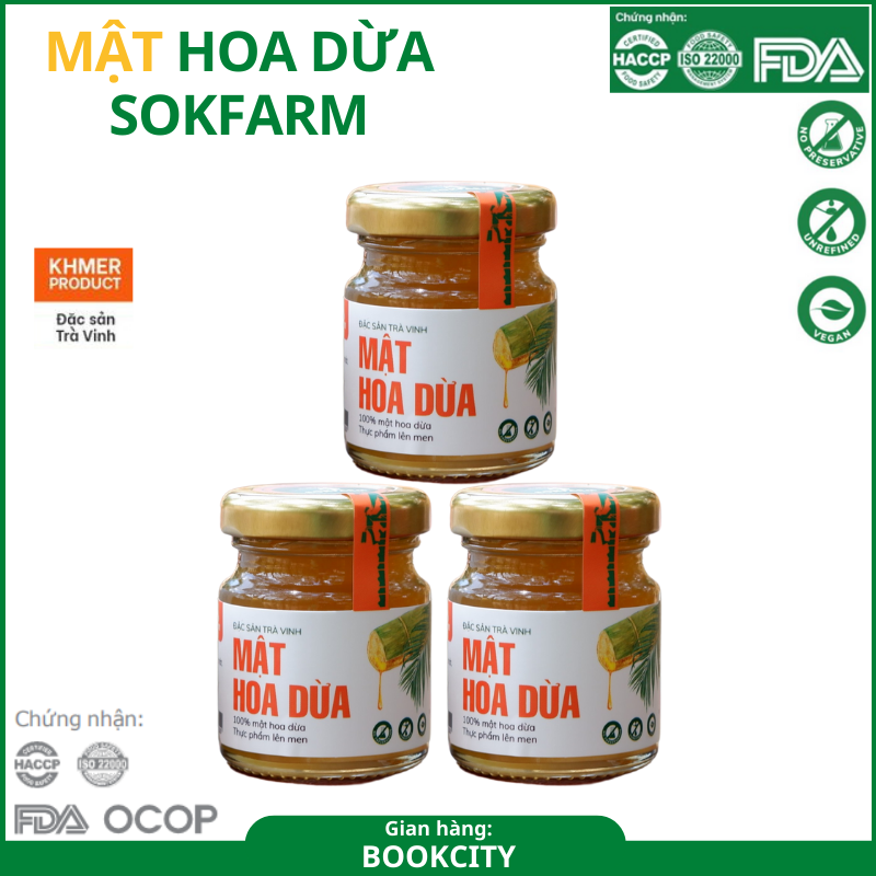 Combo 3 hũ Mật Hoa Dừa Sokfarm, thay thế Đường tinh luyện, giàu khoáng chất - Hũ 65Gr