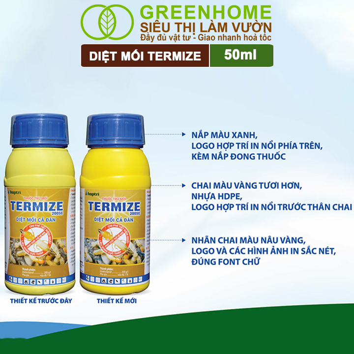 Thuốc Diệt Mối Tận Gốc Greenhome Termize 200SC, Chai 50ml, Sinh Học Thế Hệ Mới, An Toàn, Không Mùi, Diệt Cả Đàn