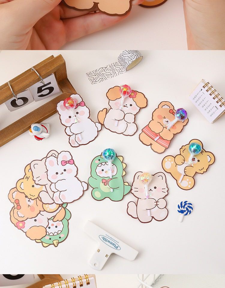 Thiệp gắn kẹo gấu thỏ cute sz 7,5x8,5cm