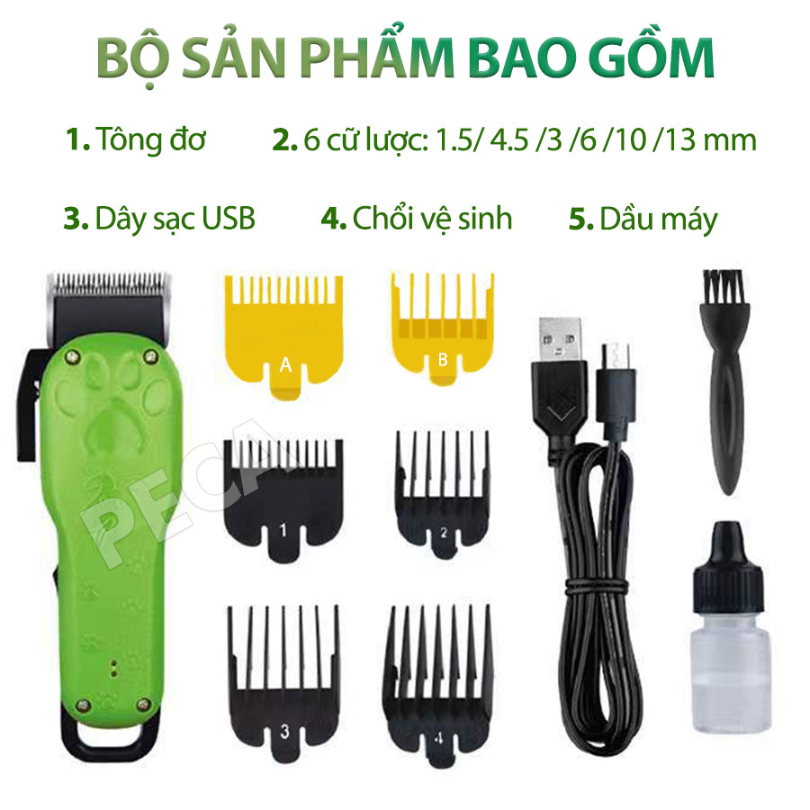 Tông đơ cắt tỉa lông thú cưng Kemei KM-CW10 điều chỉnh 2 mức tốc độ công suất mạnh 8W sạc nhanh USB chuyên nghiệp phù hợp cắt lông chó, mèo