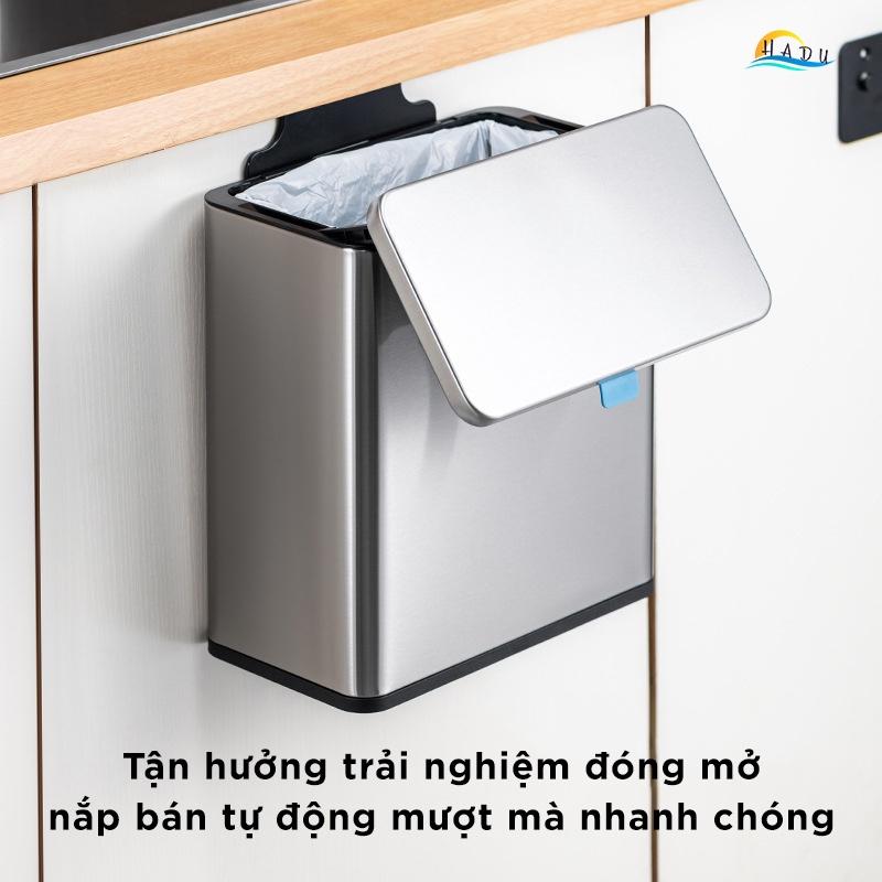 Thùng Rác Treo Tủ Bếp Mini Để Bàn Có Nắp Đậy Thông Minh Inox Cao Cấp Khử Mùi Than Hoạt Tính CCKO