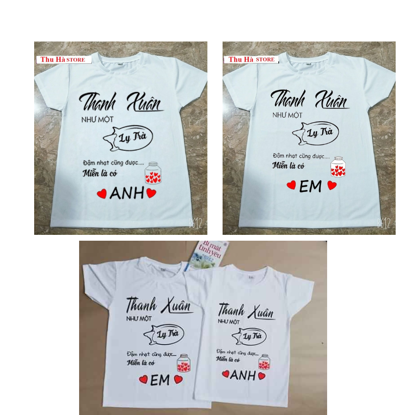 Áo Đôi Đẹp Nam Nữ Mùa Hè TT08, Áo Đôi Với Người Yêu In Thanh Xuân, Vải Cotton Thun