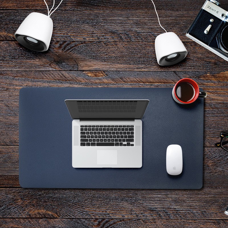 Thảm Lót Chuột Cỡ Lớn Doron - Da Pu Chống Nước - Dùng Được Hai Mặt - Kiêm Deskpad Thảm Da, Trải Bàn Làm Việc - Hàng Nhập Khẩu - Xanh Dương - Vàng - 40X80