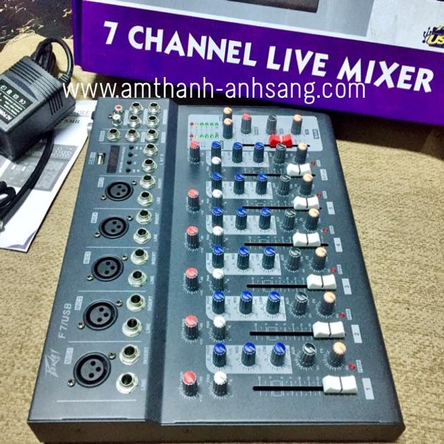 Mixer f7 USB, mixer karaoke mini, mixer 7 line có USB