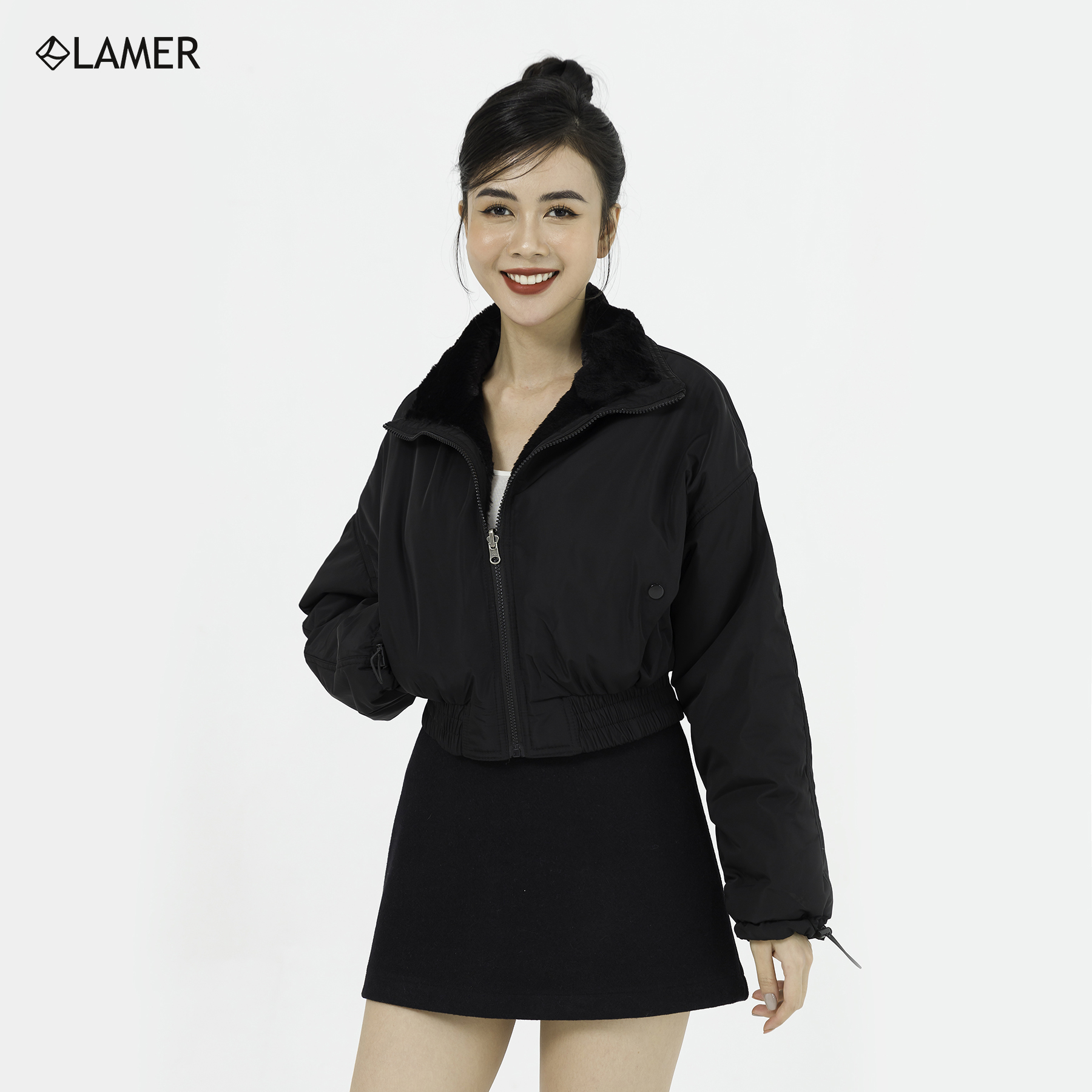 Áo phao croptop lót lông (mặc 2 mặt) LAMER N65P20T084