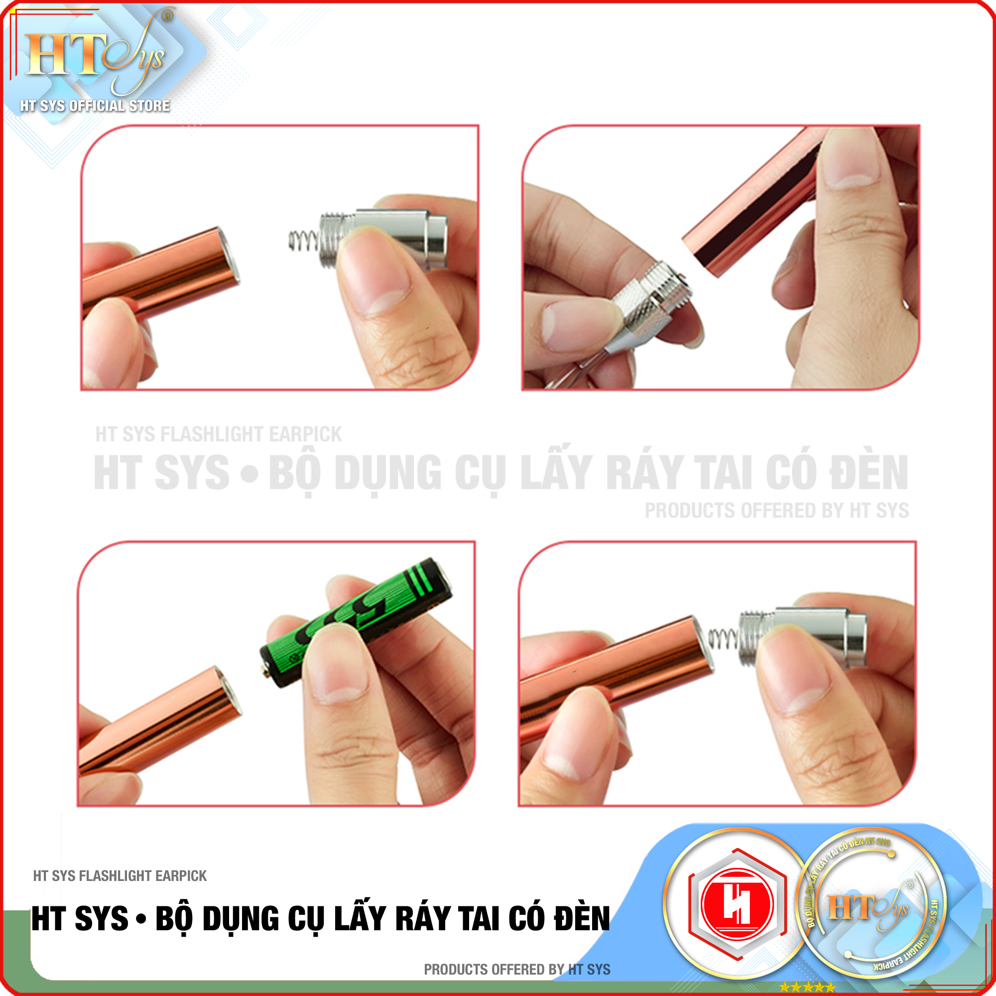 Bộ Dụng Cụ Lấy Ráy Tai HT SYS Flashlight Earpick - Bộ Ngoáy Tai Tích Hợp Đèn Led Cao Cấp - An Toàn, Tiện Lợi Cho Bé và Gia Đình