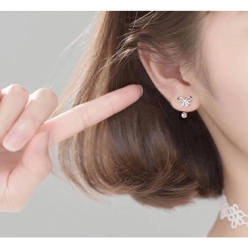 Bông tai bạc-Khuyên tai bạc hình nơ dáng cong điệu đà nữ tính BẠC CHUẨN