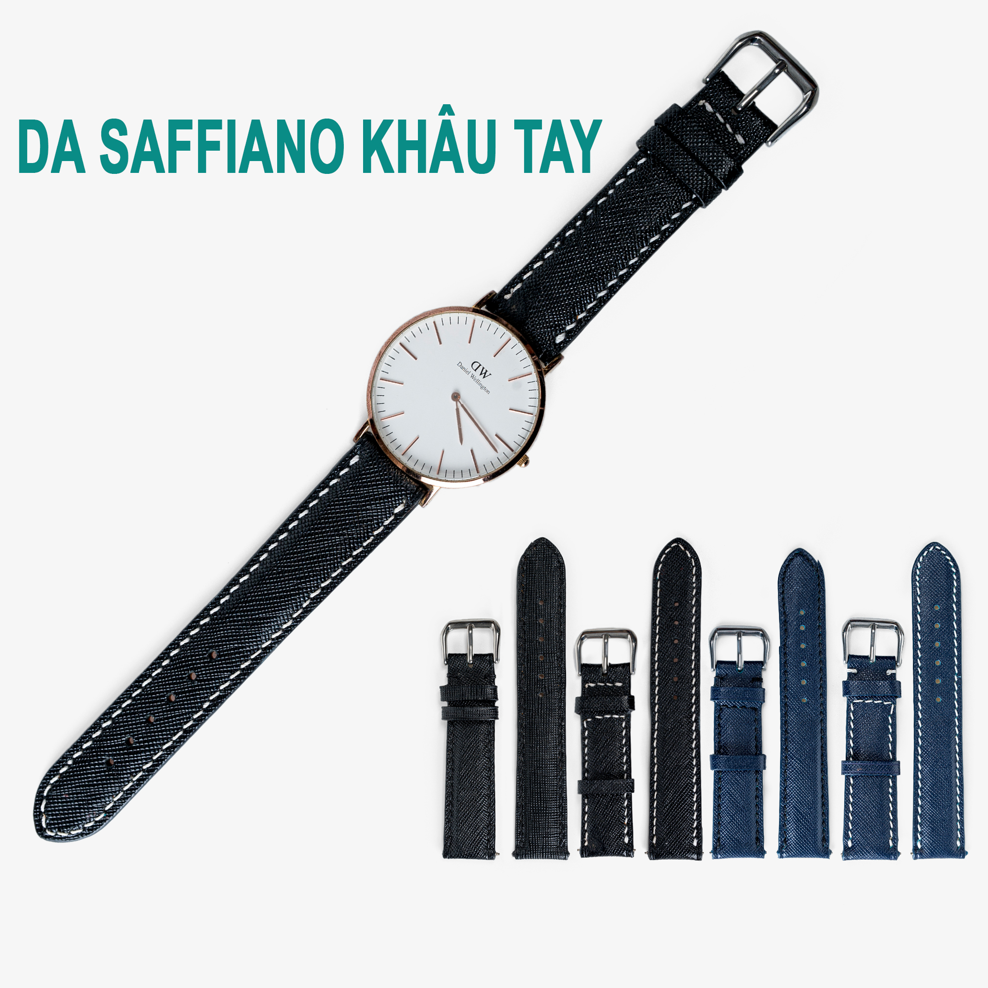 Dây đồng hồ nam da Saffiano Bụi Leather D112 - Da bò thật khâu tay thủ công cao cấp - Bảo Hành 12 tháng