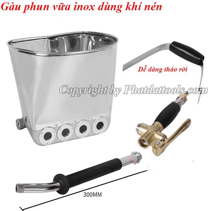 Gàu phun vữa dùng khí nén trát tường cực nhanh-Chất liệu inox bền đẹp