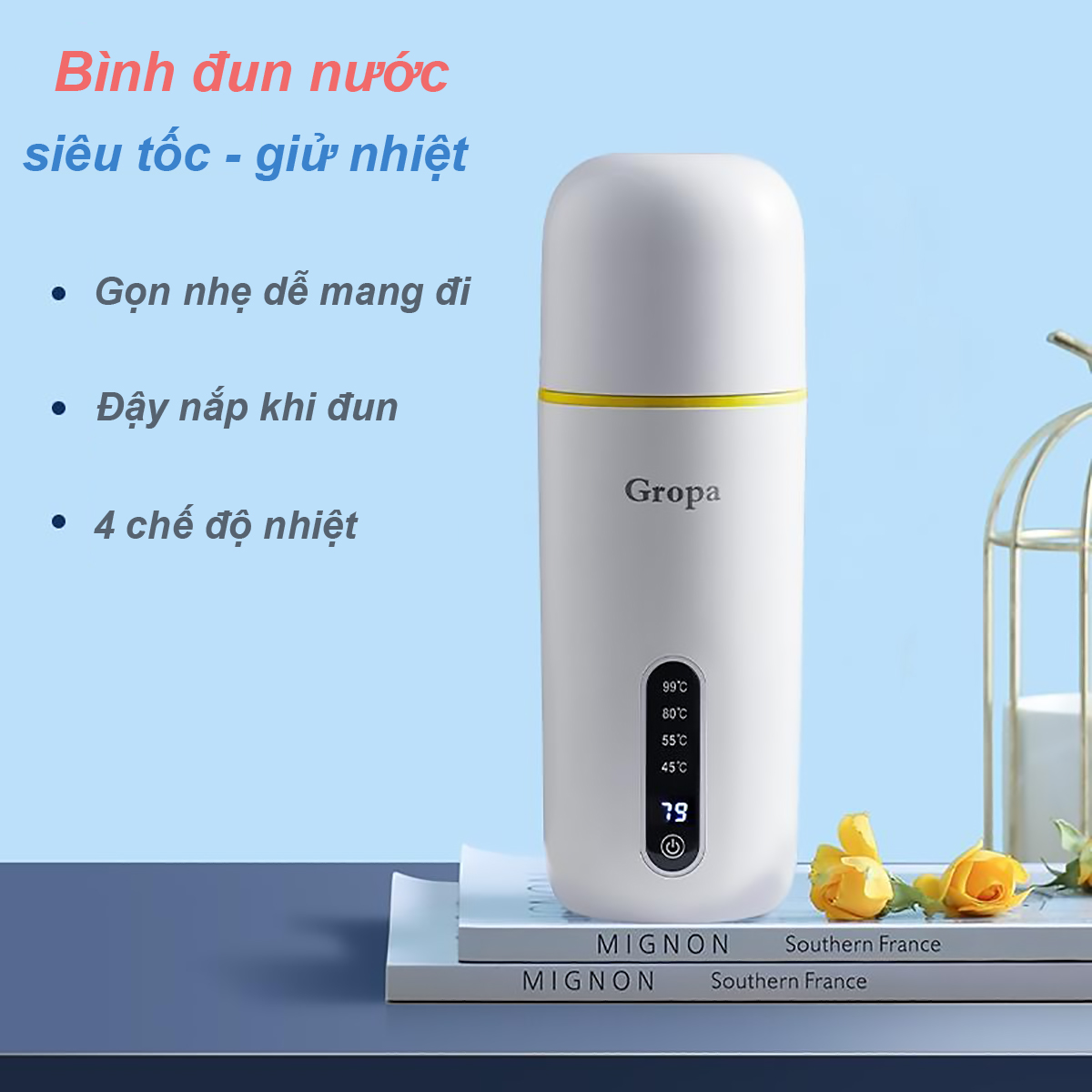 Bình đun nước siêu tốc mini du lịch đa năng 400ml tự ngắt khi sôi