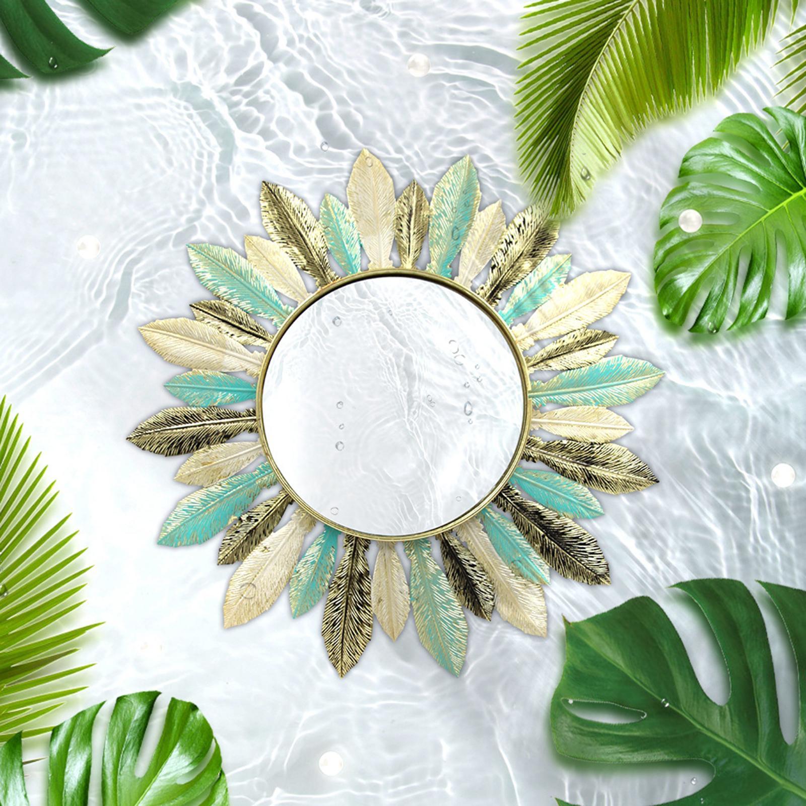 Iron Art Feather Mirror Wall Decor Boho Hanging Mirror for Bedroom Apartment