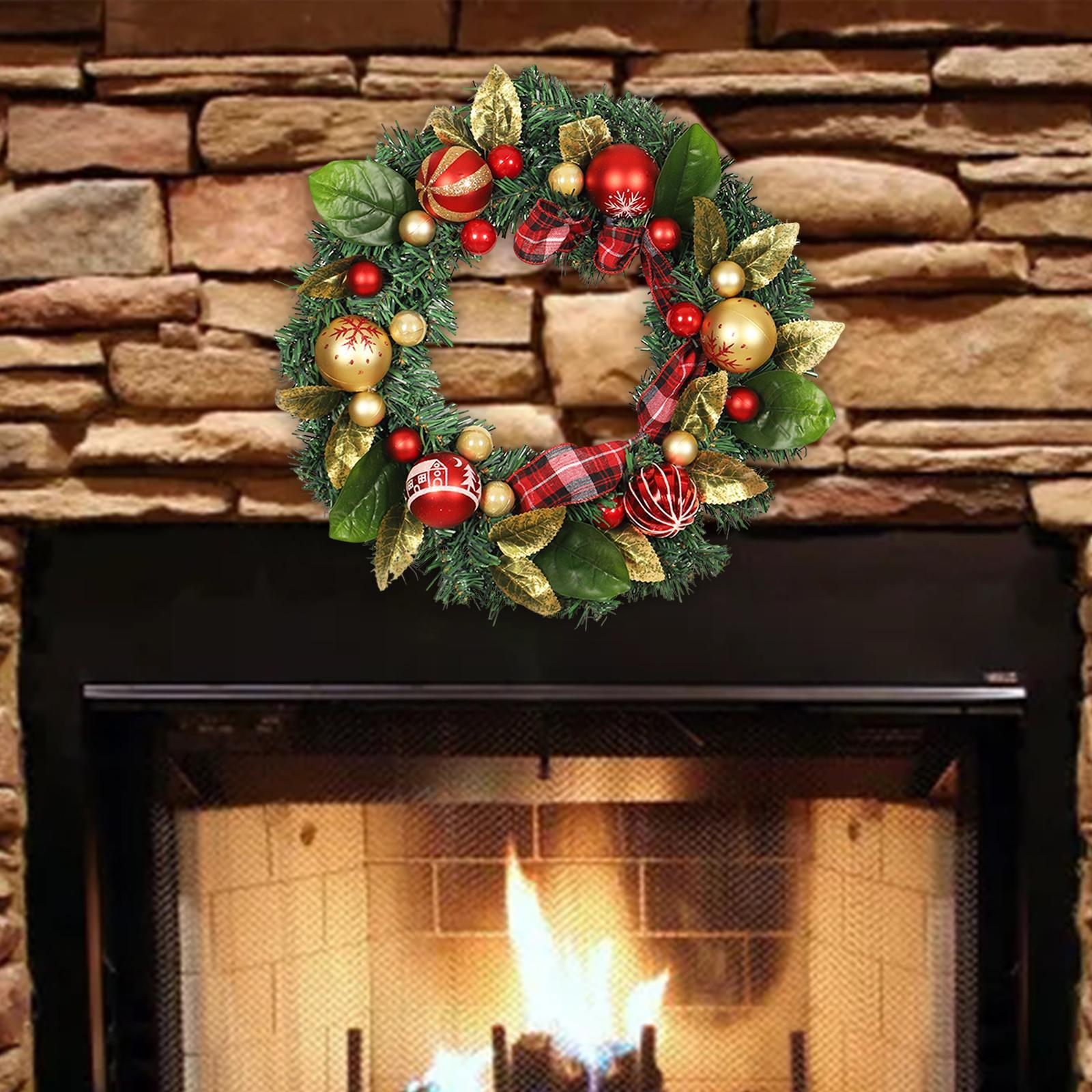 16inch Christmas Ball Wreath Shatterproof Hanging Glitter Garland Ornaments Door Wreaths for Xmas Front Yard Thanksgiving Holiday Decor