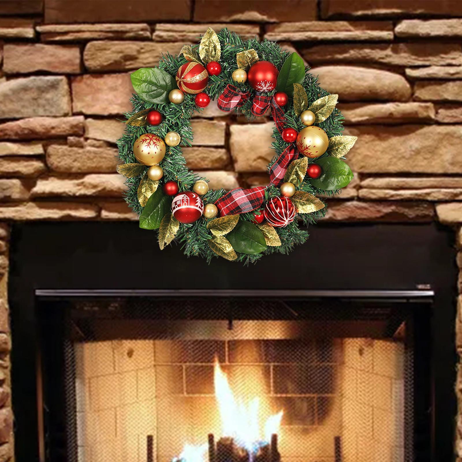 Artificial Leaves Christmas Ball Wreath Door Wreaths for Xmas Home Indoor