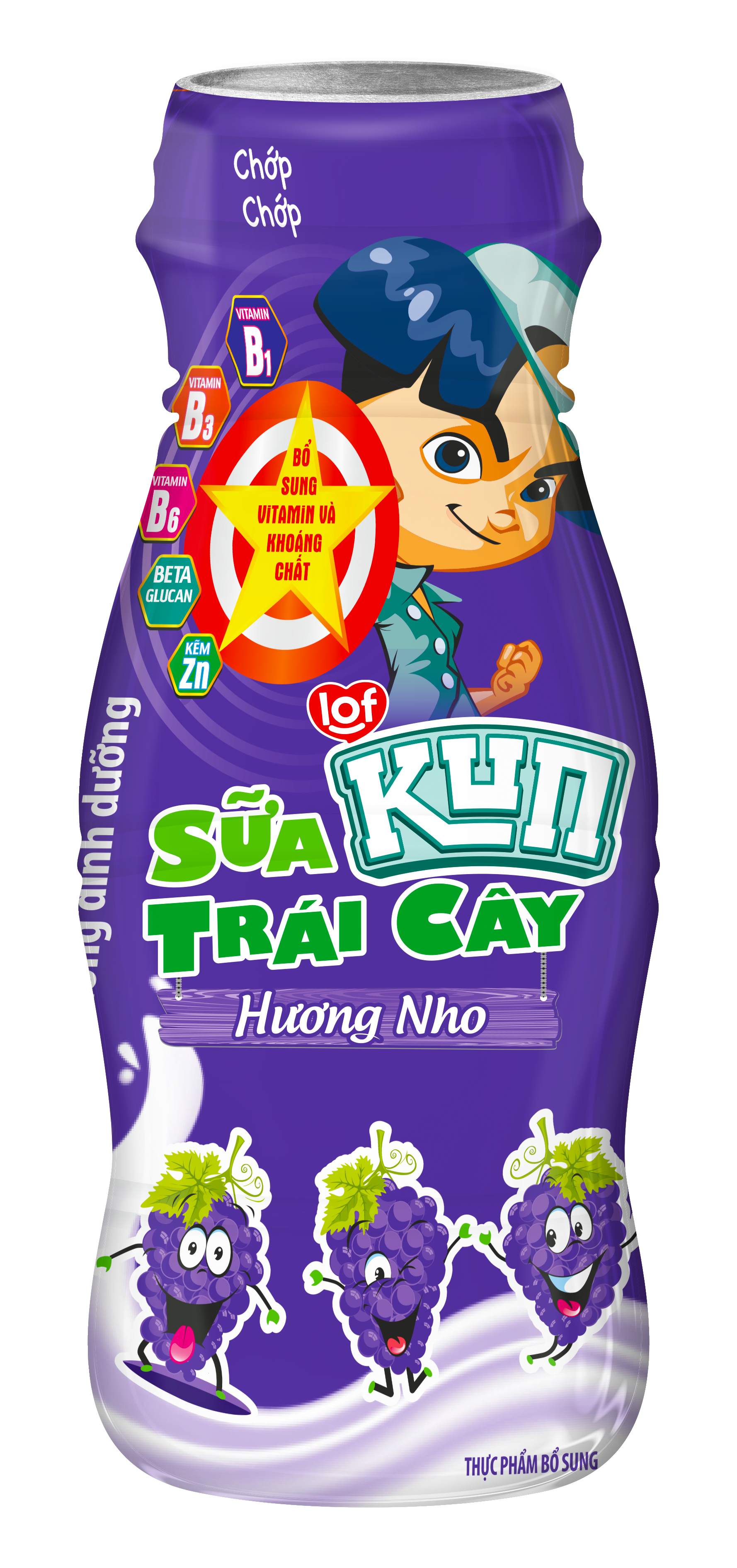 Kun sữa trái cây hương nho thùng 48 chai x 85ml