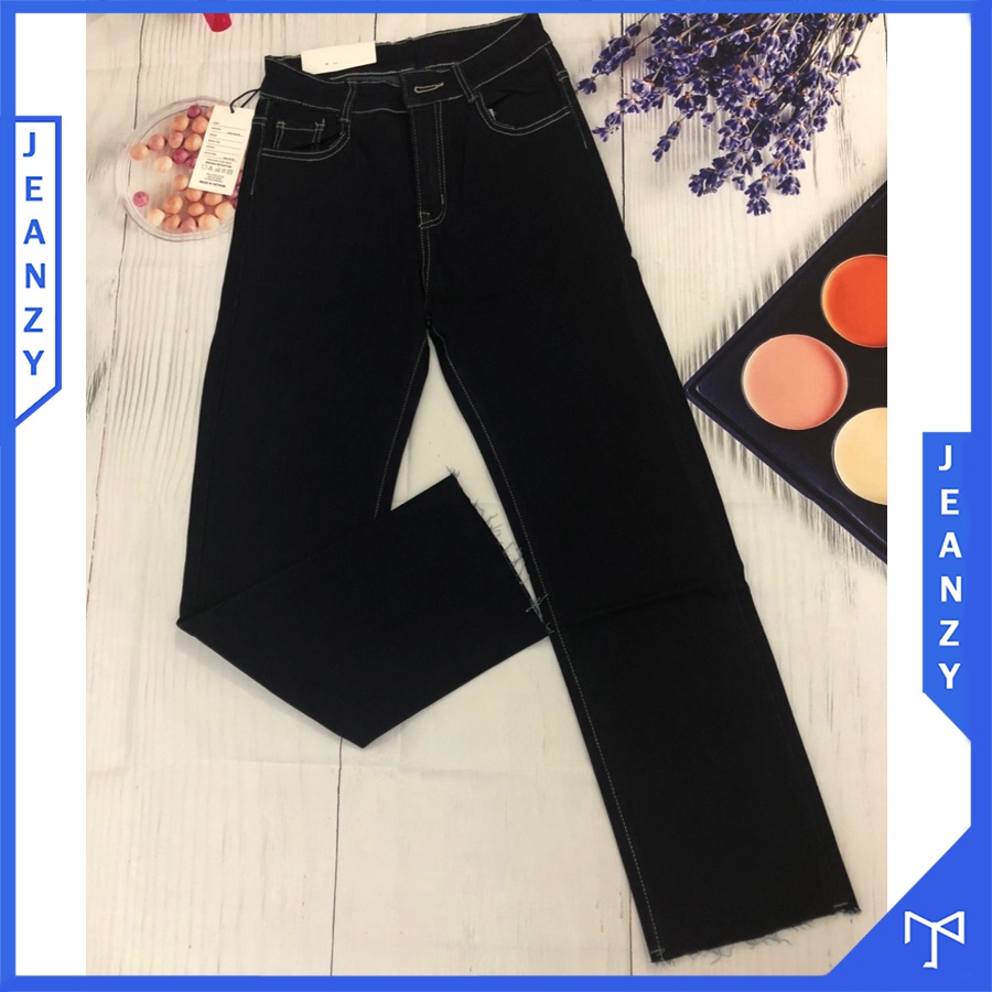 Quần jean chỉ nổi màu xanh tím than kiểu quần jean ống suông hot trend