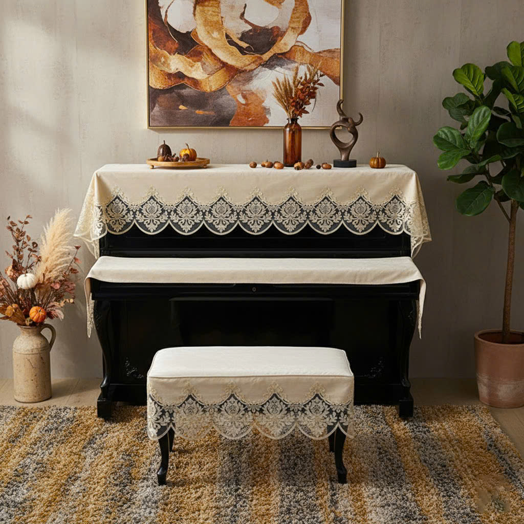 Khăn phủ đàn piano cơ đàn piano điện tử 88 phím phong cách Châu Âu cổ điển sang trọng trang trí giáng sinh noel Tết - Hàng chính hãng
