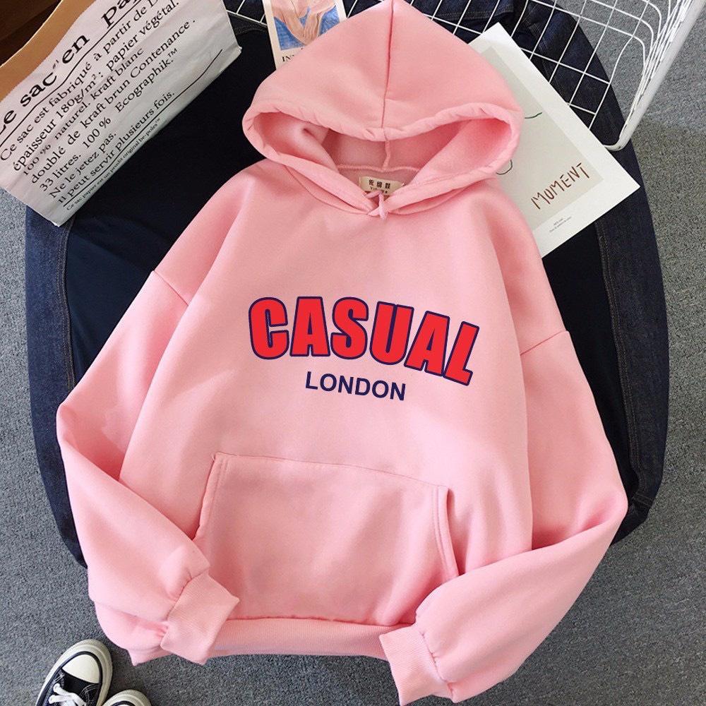 Áo hoodie lót nỉ in chữ dễ thương freesize cho nữ dưới 62 kg