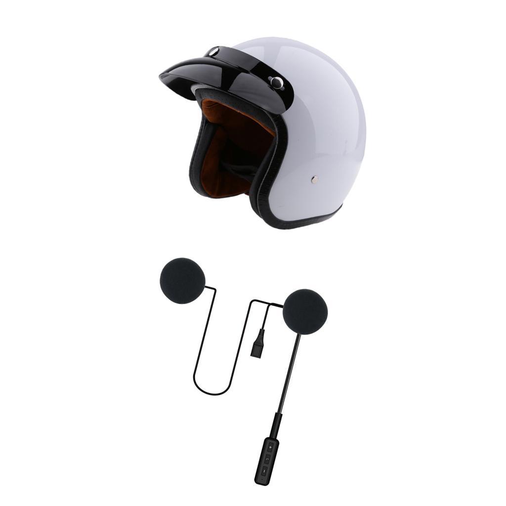 Interphone Bluetooth Headset+Bright White Motorcycle 3/4 Open Face Helmet M